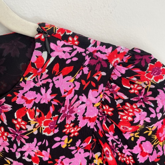 Zara Floral Long Sleeve Mini Dress Pink Red Keyhole Back Women’s Size Small - Picture 6 of 7